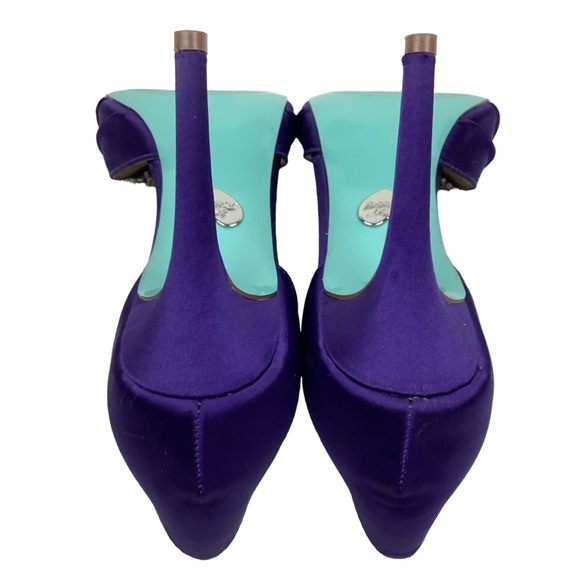 Betsey Johnson Gown Crystal Rhinestone Bow Stilettos Satin Purple - Picture 6 of 11